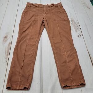Anthropologie The Wanderer tapered utility pants rust tapered seamed linen